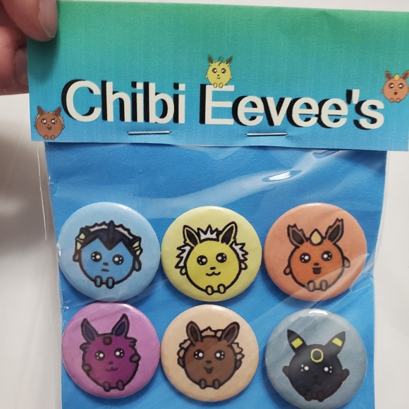 Chibi Eevee Button Pin Badges Set Of 9 Badge Pins - Picture 2 of 4